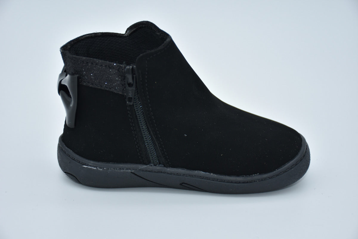 Botita Alta Mirruña Sintetico Tipo Nobuck Negro Pelo Corto