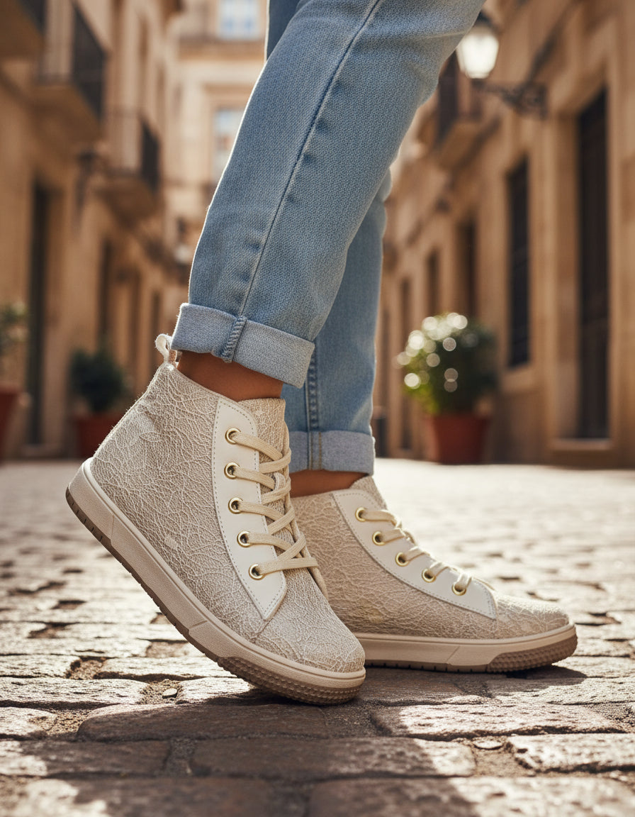 Botita Casual Mirruña Agujeta Sintetico Tipo Encaje Latte