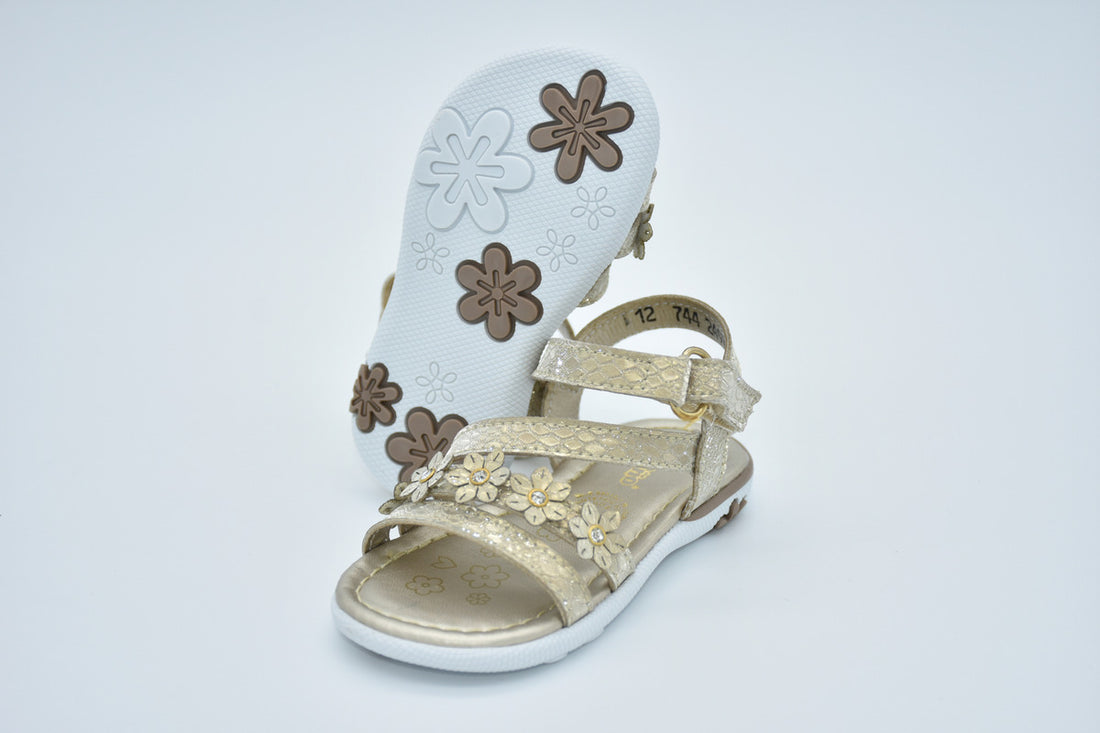 Sandalias Infantil Mirruña En Sintético Oro Ingles Y Flores