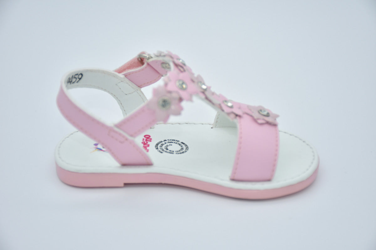 Sandalia Infantil Mirruña Rosa Candy Decoración De Flores