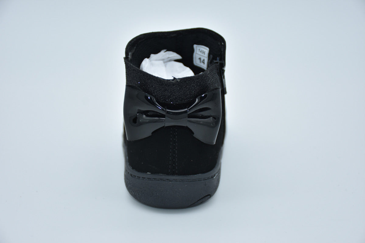 Botita Alta Mirruña Sintetico Tipo Nobuck Negro Pelo Corto