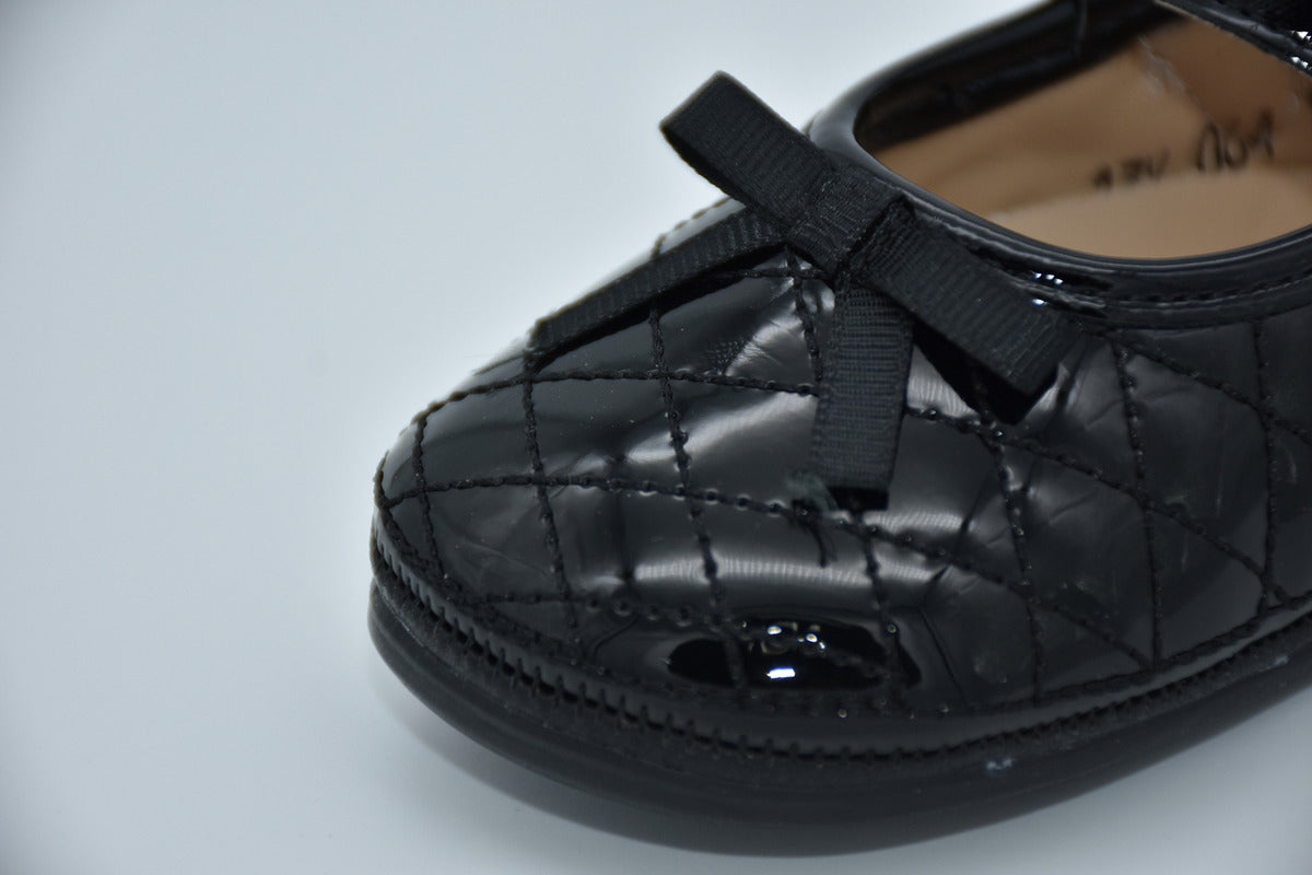 Ballerina Intantil Mirruña Charol Negro Con Moño Capitonado