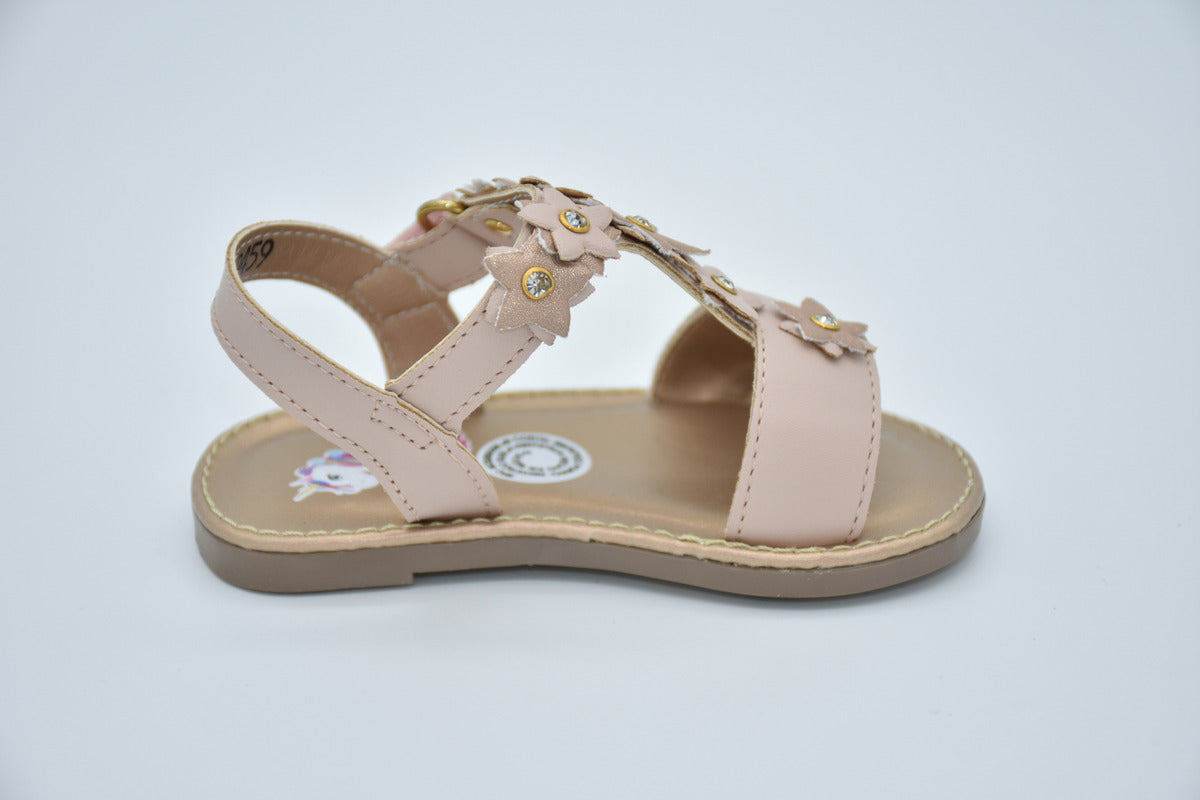 Sandalia Infantil Mirruña Nude Decoración De Flores