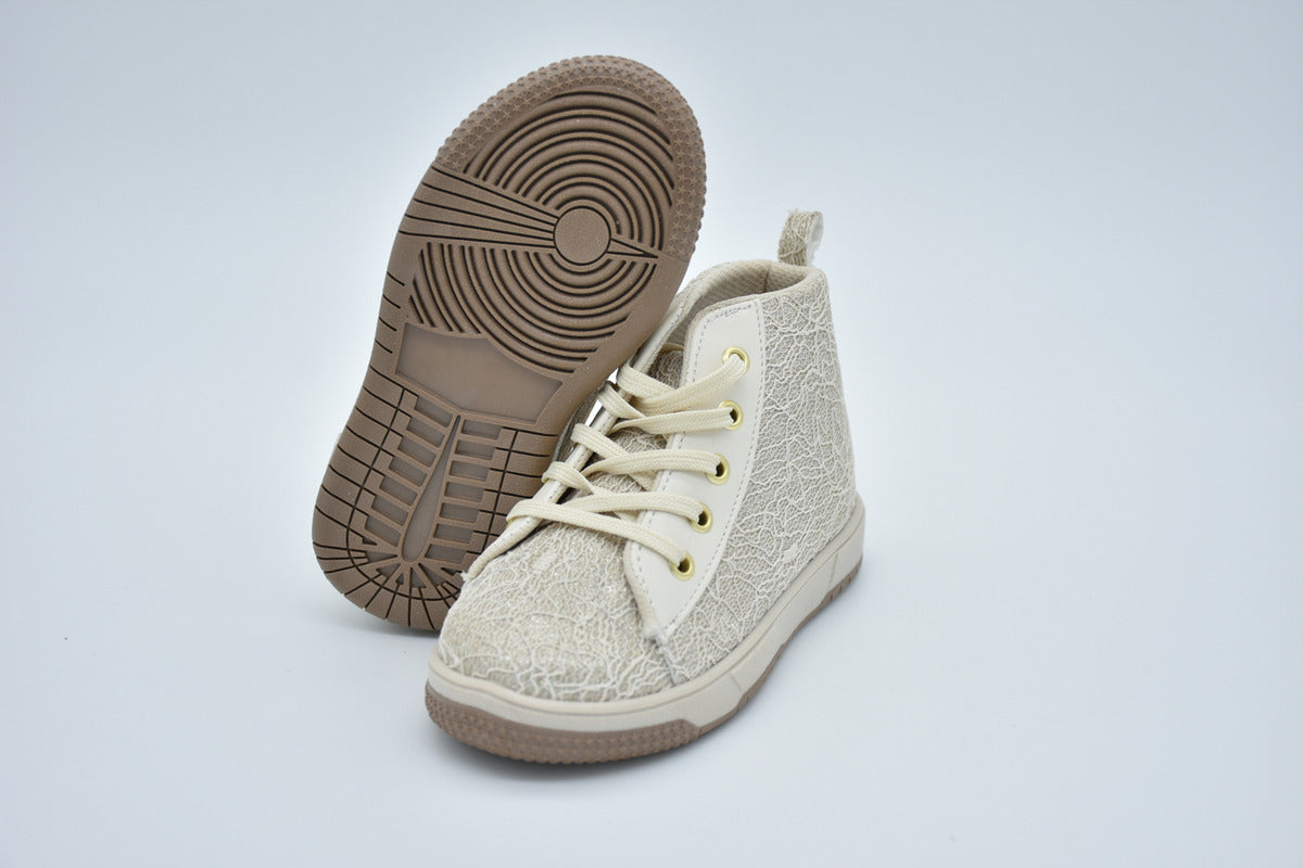 Botita Casual Mirruña Agujeta Sintetico Tipo Encaje Latte