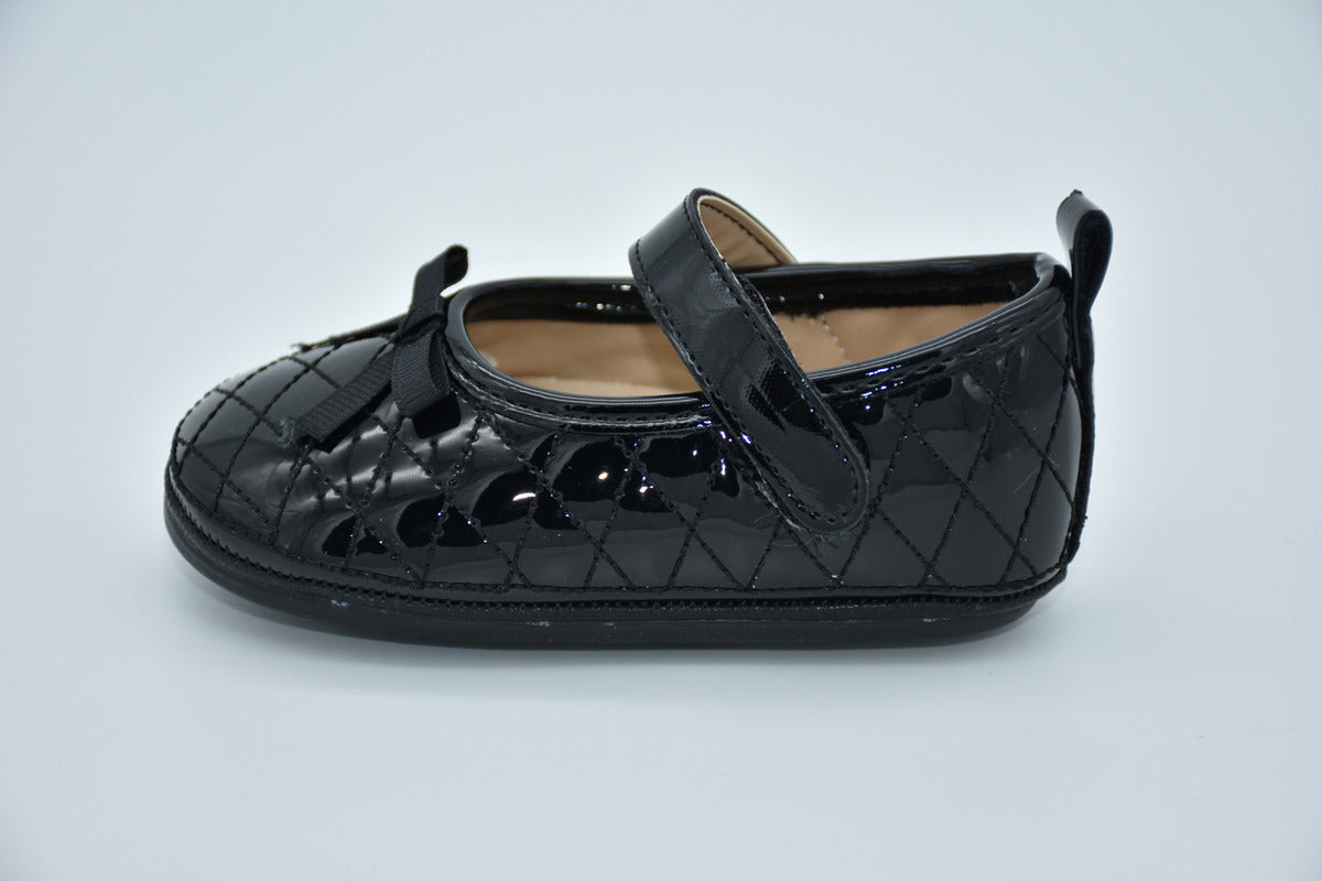 Ballerina Intantil Mirruña Charol Negro Con Moño Capitonado