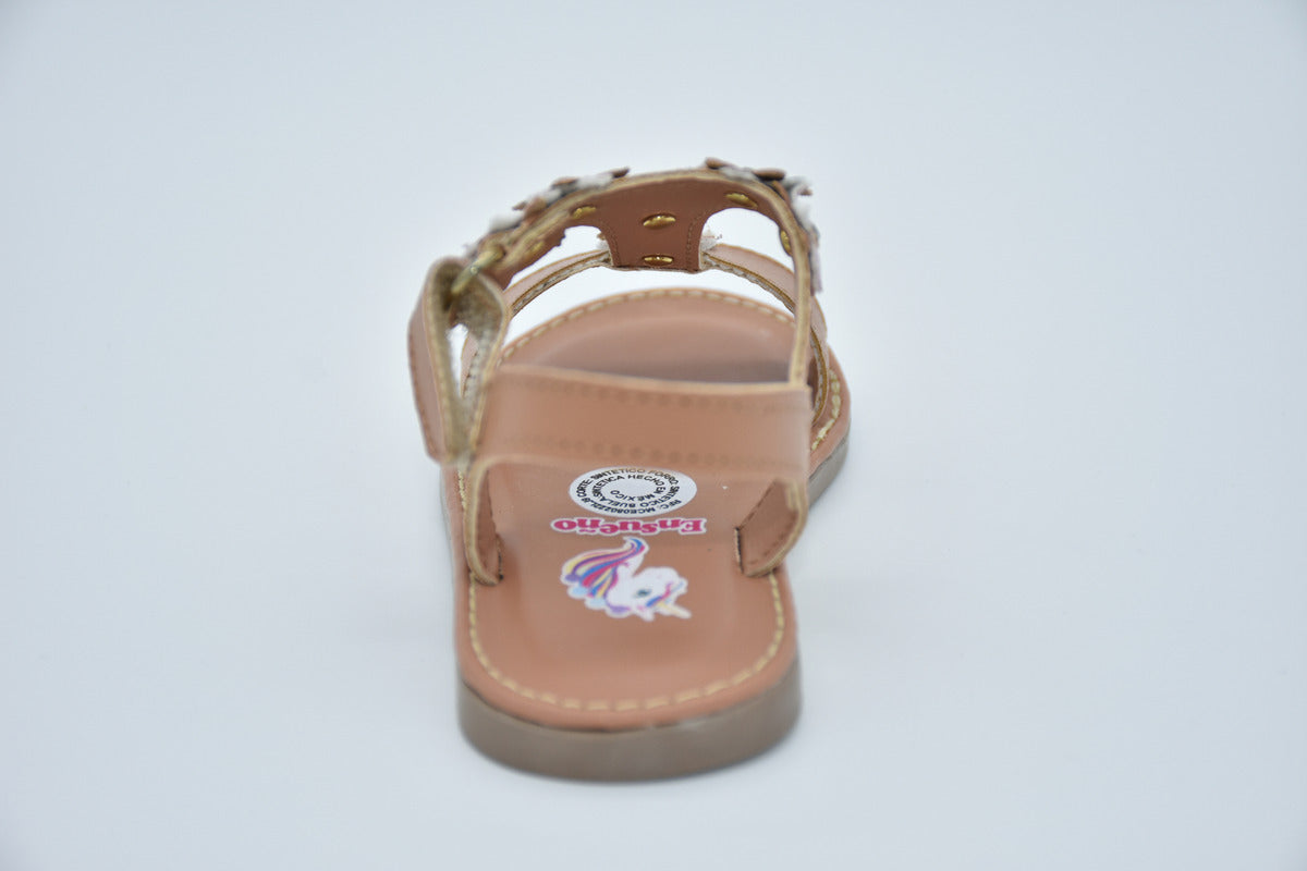 Sandalia Infantil Mirruña Café Madera Decoración De Flores