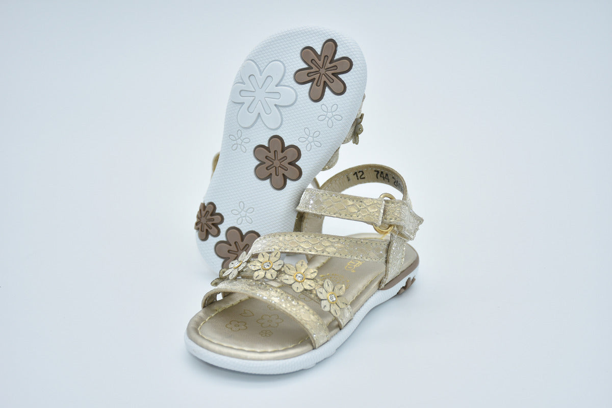 Sandalias Infantil Mirruña En Sintético Oro Ingles Y Flores