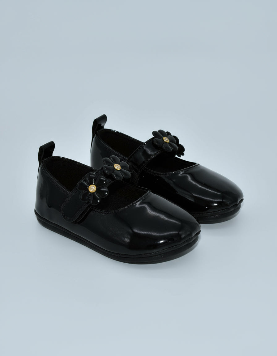 Ballerina Infantil Mirruña Charol Negro Bucarelli Con Flores