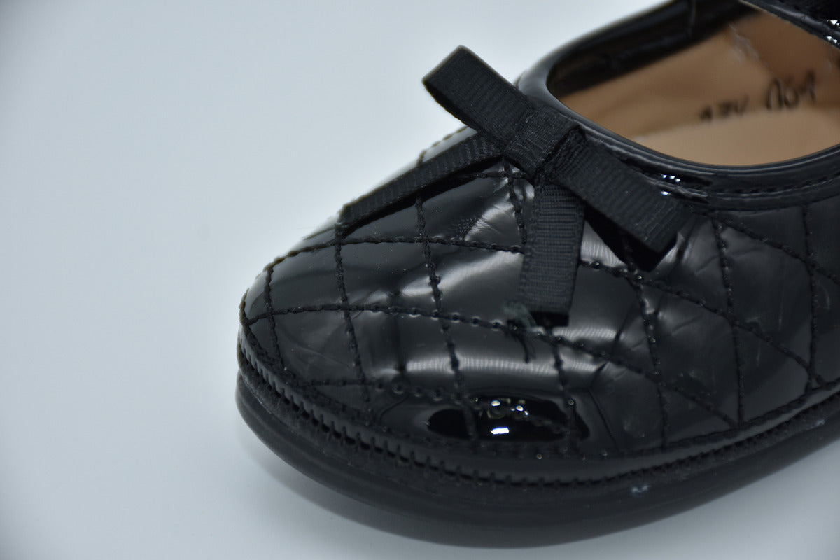 Ballerina Intantil Mirruña Charol Negro Con Moño Capitonado