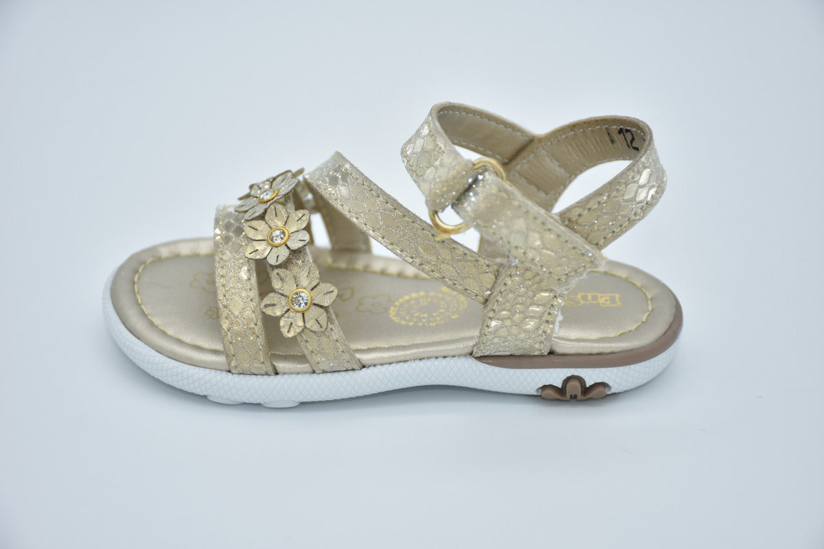 Sandalias Infantil Mirruña En Sintético Oro Ingles Y Flores
