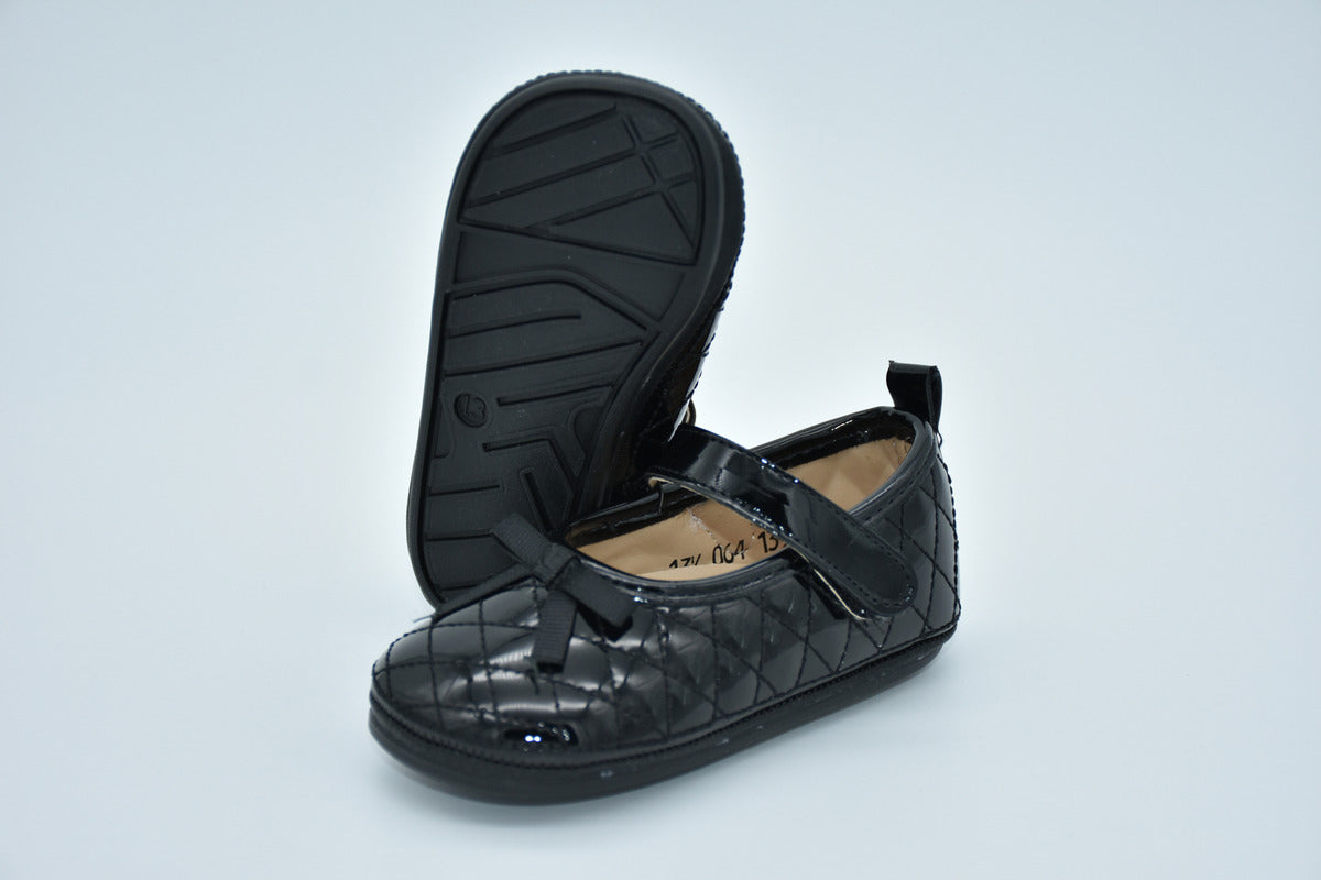 Ballerina Intantil Mirruña Charol Negro Con Moño Capitonado