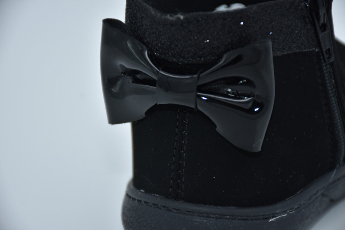 Botita Alta Mirruña Sintetico Tipo Nobuck Negro Pelo Corto