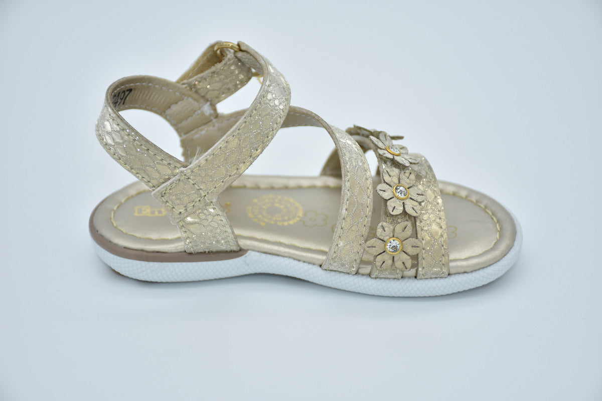 Sandalias Infantil Mirruña En Sintético Oro Ingles Y Flores