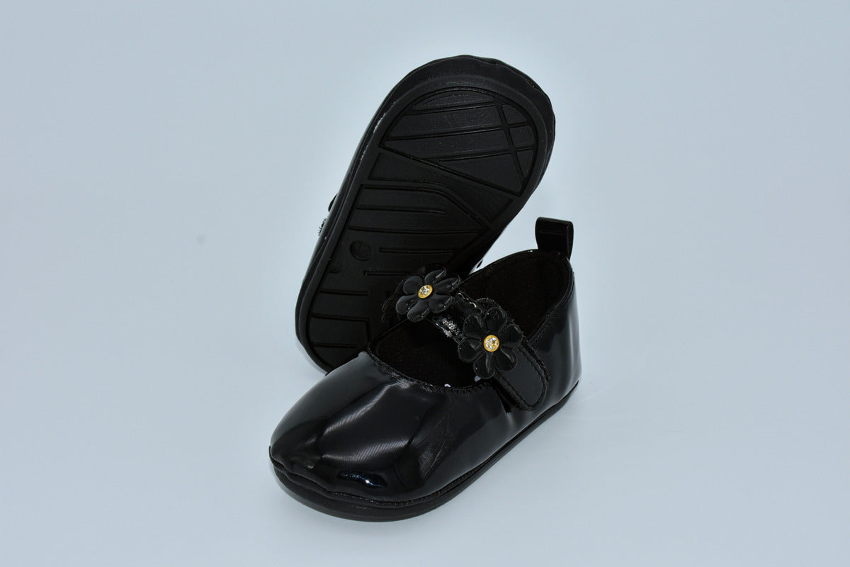 Ballerina Infantil Mirruña Charol Negro Bucarelli Con Flores