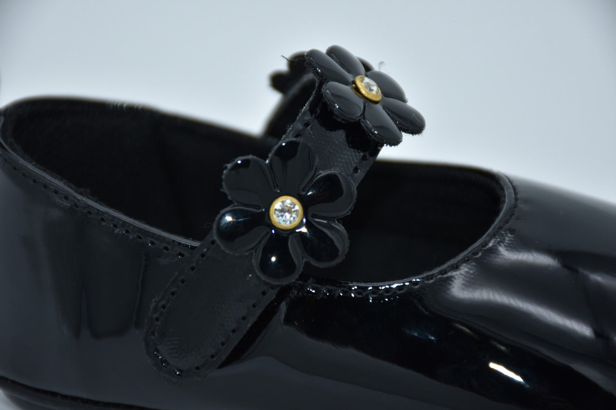 Ballerina Infantil Mirruña Charol Negro Bucarelli Con Flores