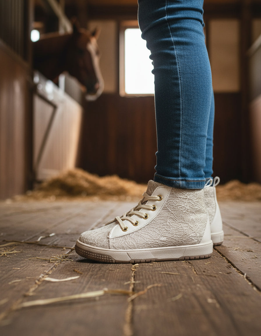 Botita Casual Mirruña Agujeta Sintetico Tipo Encaje Latte