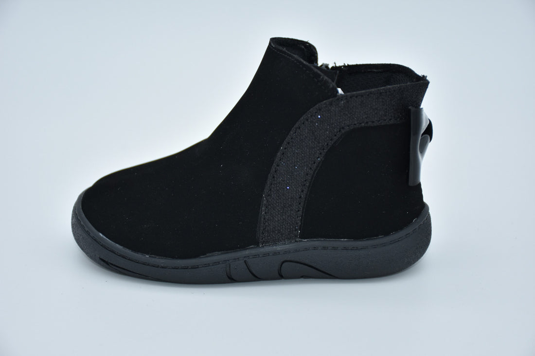 Botita Alta Mirruña Sintetico Tipo Nobuck Negro Pelo Corto