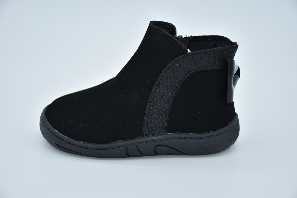 Botita Alta Mirruña Sintetico Tipo Nobuck Negro Pelo Corto