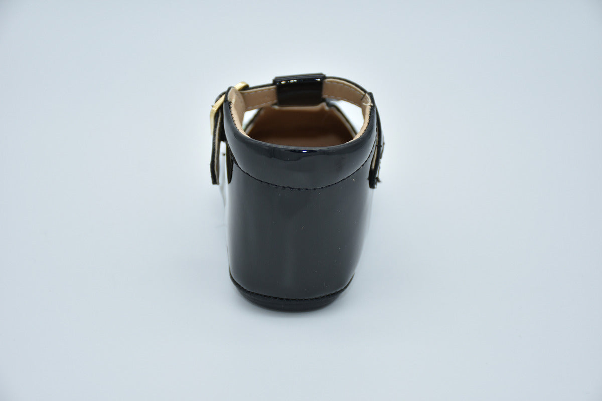 Media Botita Mirruña Con Evilla En Charol Negro Y Flores