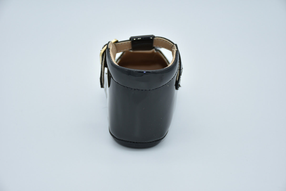 Media Botita Mirruña Con Evilla En Charol Negro Y Flores