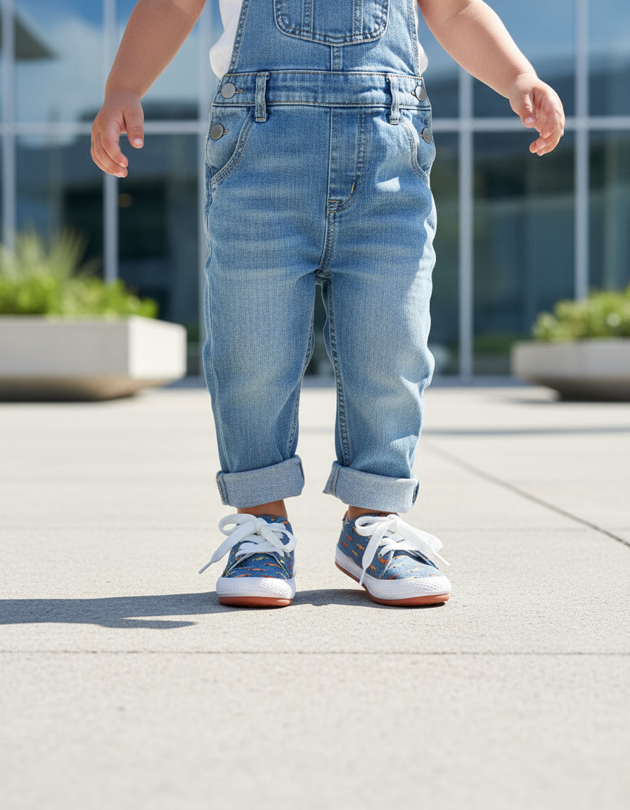 Tenis Infantil Mirruña En Textil Azul Con Impresión De Autos/carros Con Agujetas
